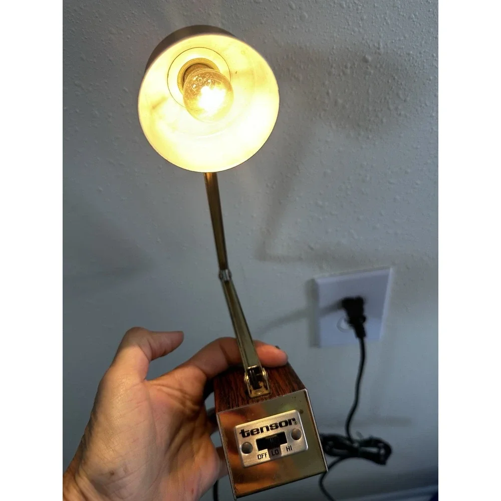 Vintage Tensor Adjustable Desk Lamp Brown Faux Wood MCM Task Lamp 2 Settings USA
